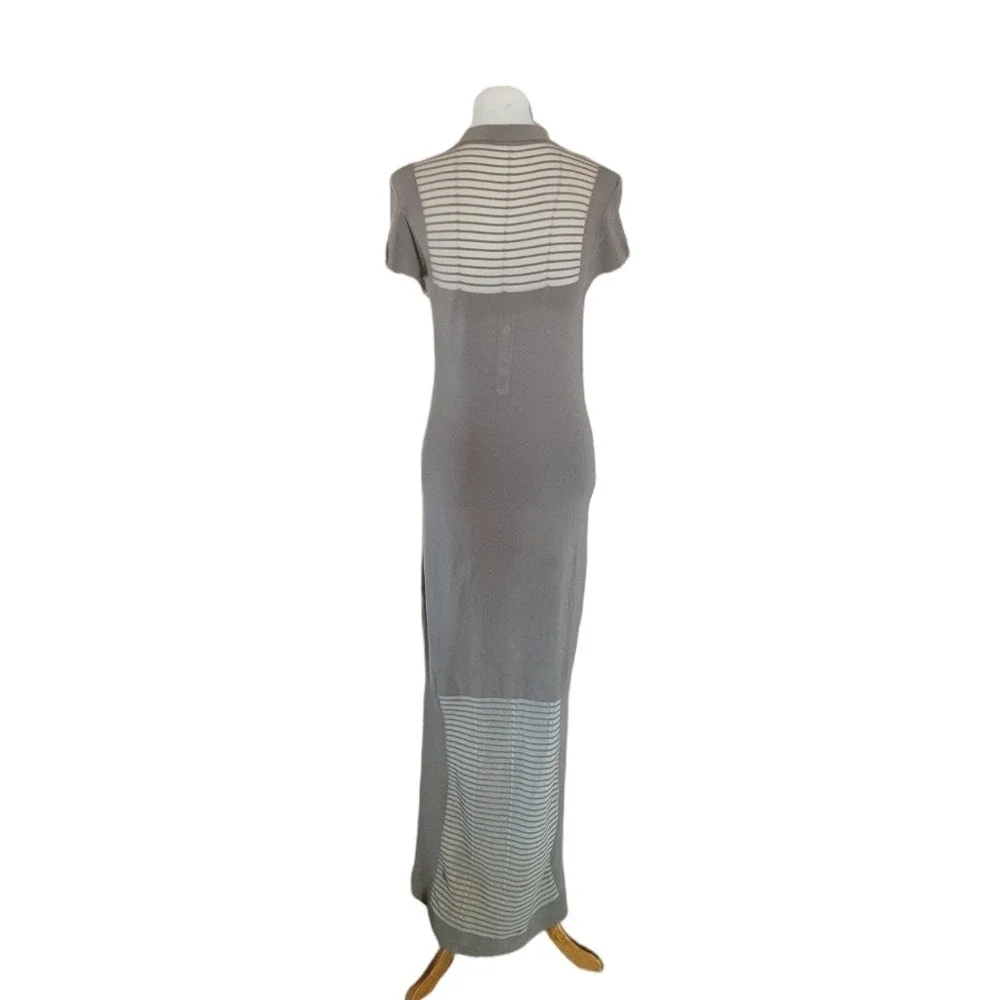 Vintage‎ 70's Gray and Cream Stripe Knit Maxi Dress